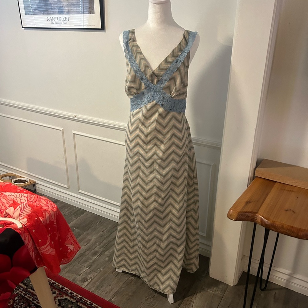 Chevron Maxi Dress with Blue Accents